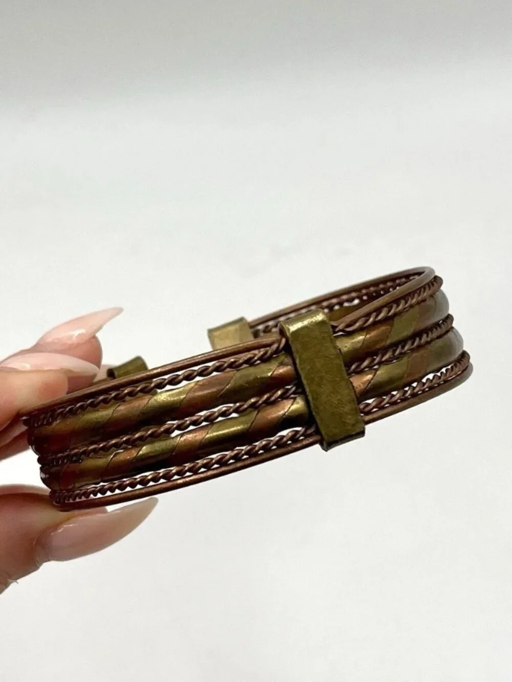 VTG Artisan Copper & Brass Cuff Bracelet Twisted Metal Boho Southwestern Boho
